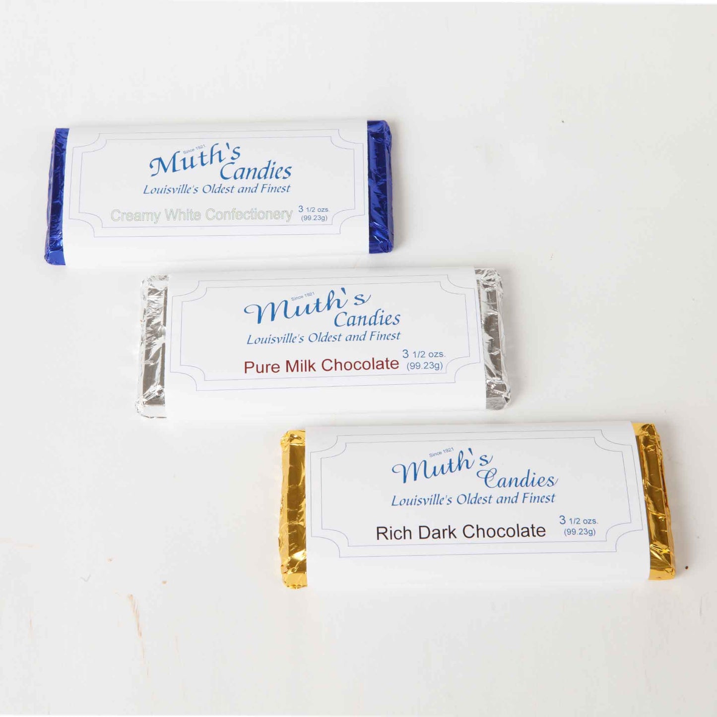 Muths Solid Chocolate Candy Bar Milk Dark White