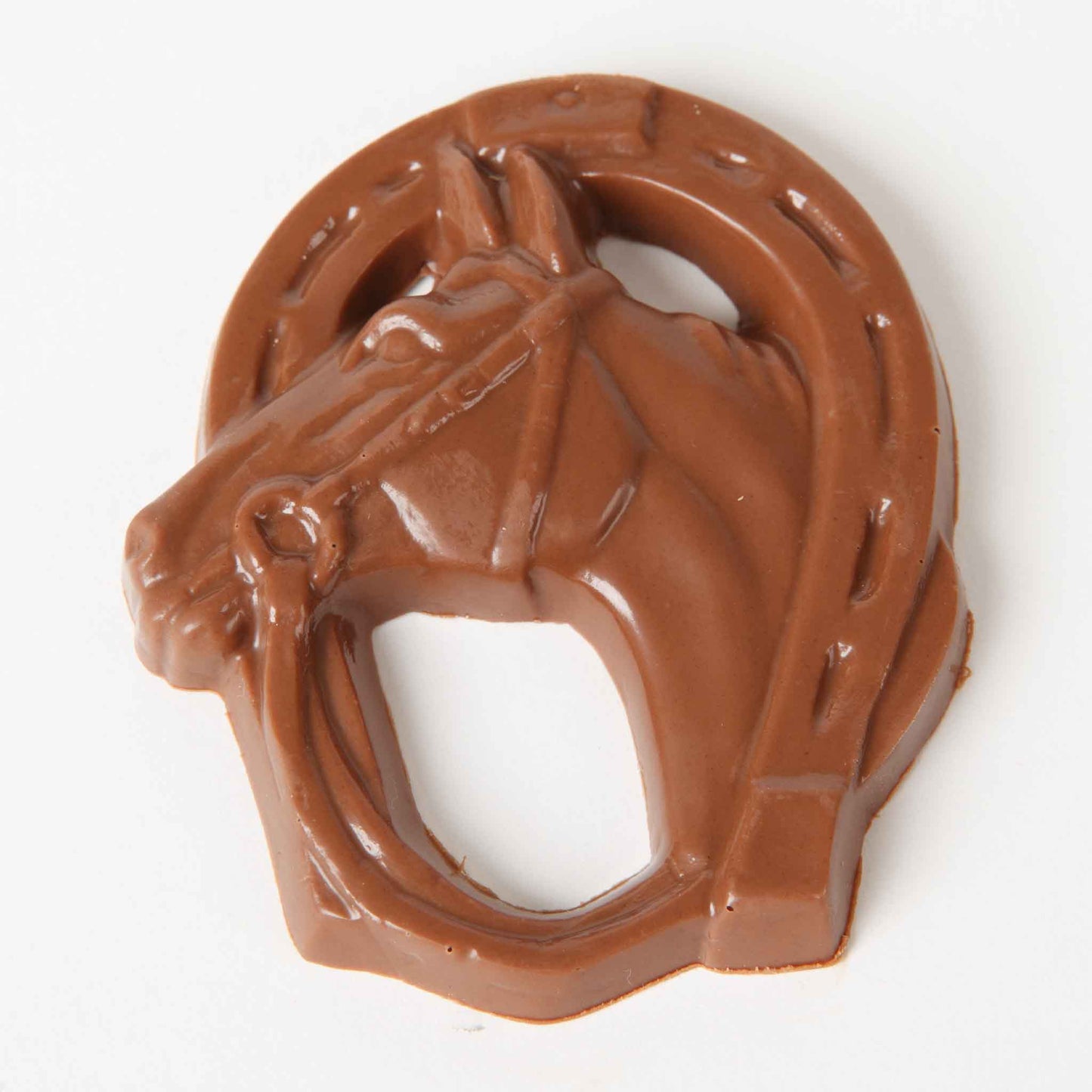 Solid Chocolate Horse Head Horse Shoe Piece Closeup