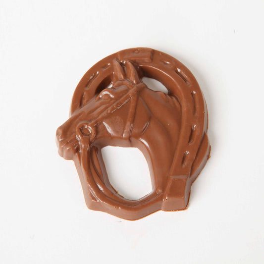 Solid Chocolate Small Horse Head Horse Shoe Piece Closeup